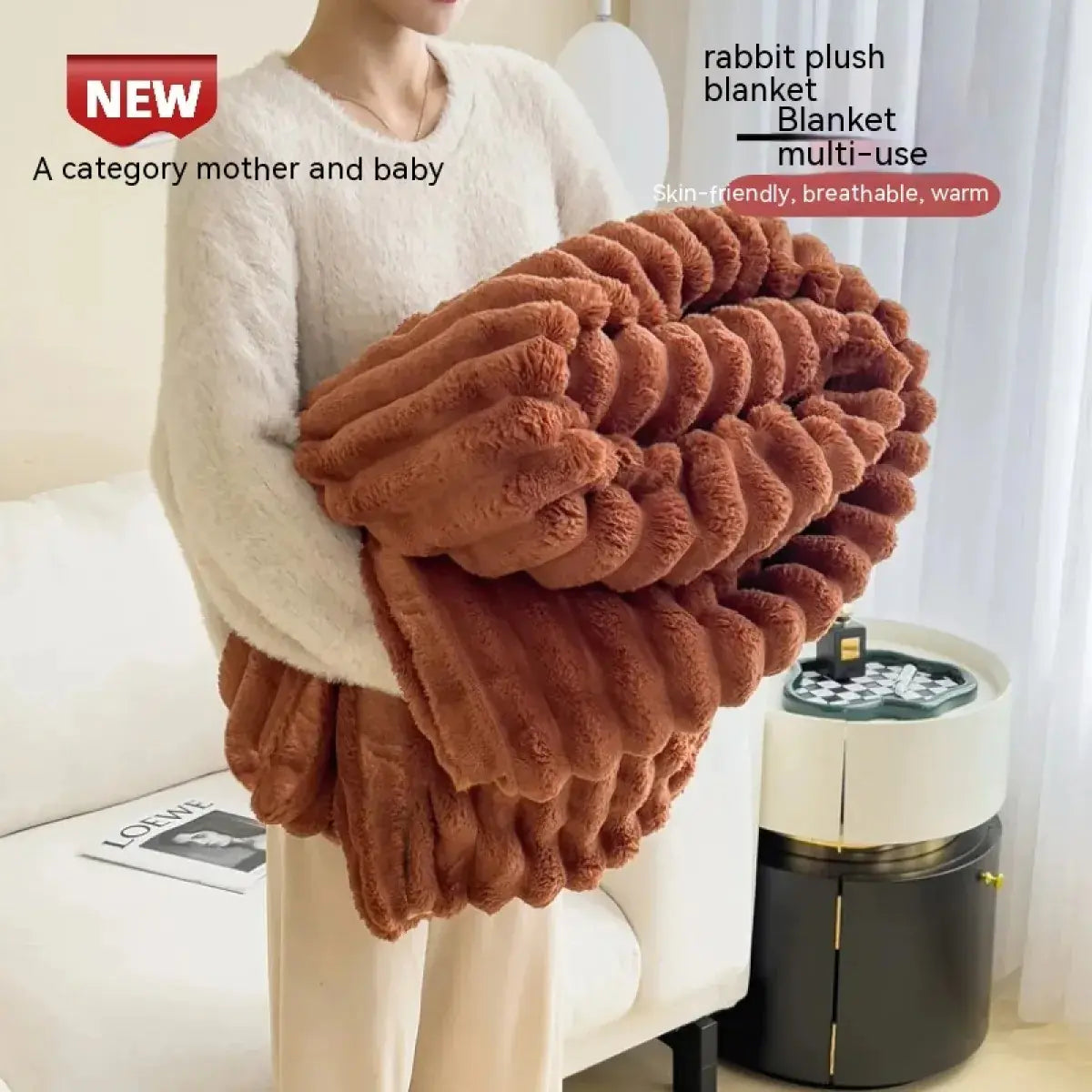 Soft Velvet Rabbit Fur Blanket – Thick & Warm Throw