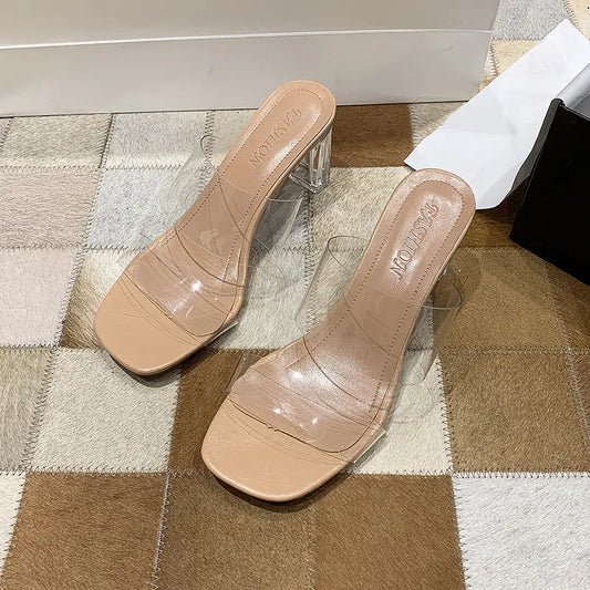 Thick-Heeled Transparent High-Heeled Flip Flop