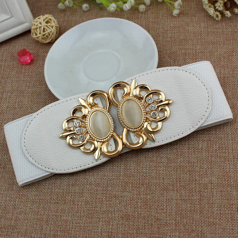 Fashionable Women's Elastic Waist Belt with Cat Eye Stones