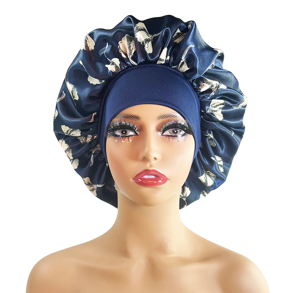 Wide-brimmed Satin Printed Nightcap Home Hat