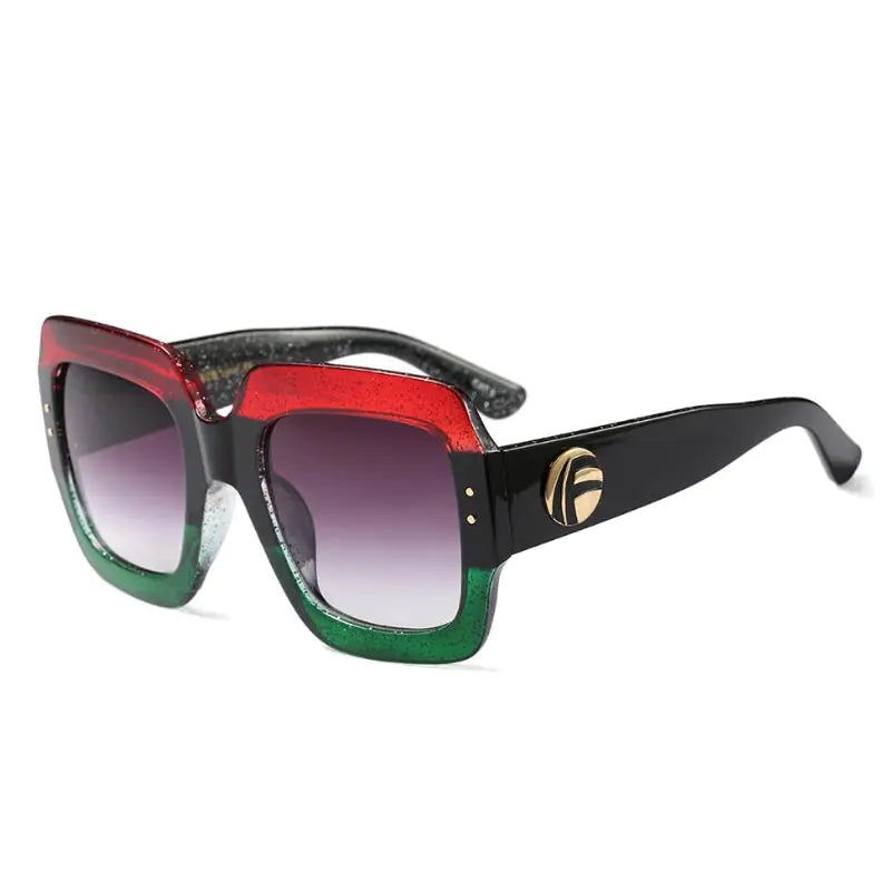 Colorful Glitter Retro Sunglasses with Large Frames