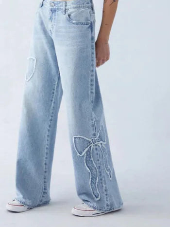Viral Embroidered Side Fringe Butterfly Jeans (One Pair)