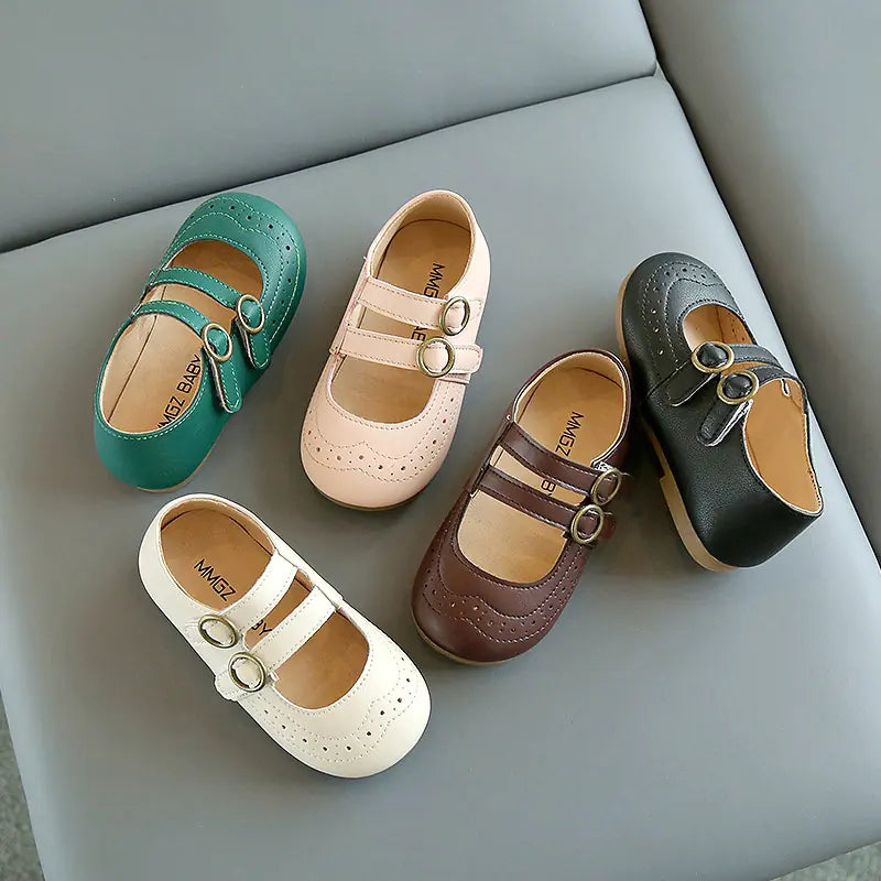 Kids Retro Hollow Leather Loafers - Non-Slip Casual Shoes