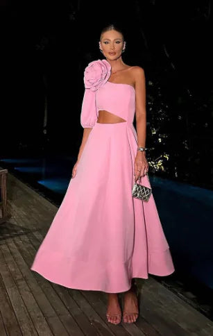 Morato Dress with Floral Design and Asymmetrical Sleeve