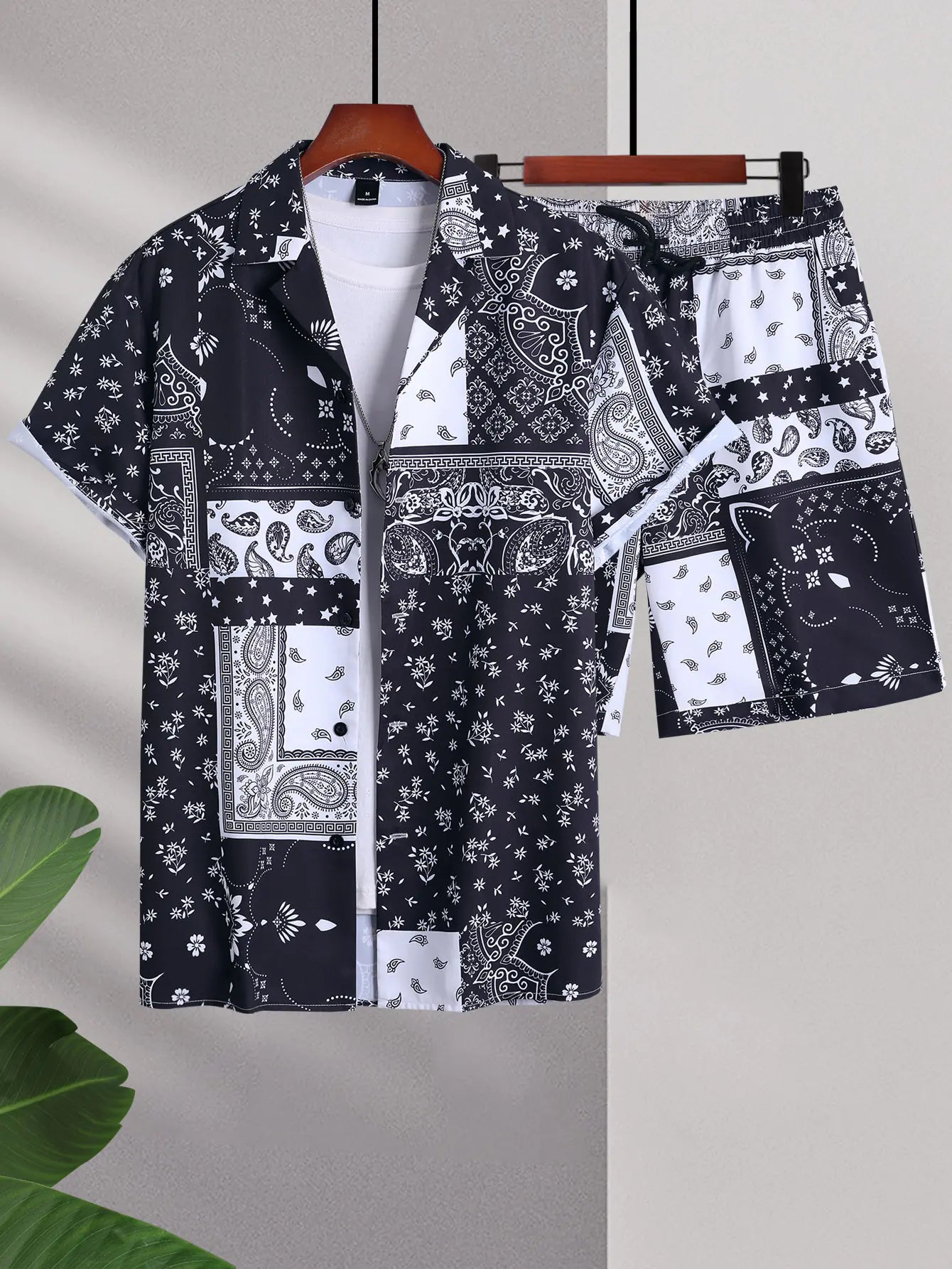 Men's 3D Printed Retro Ethnic Beach Shirt Set