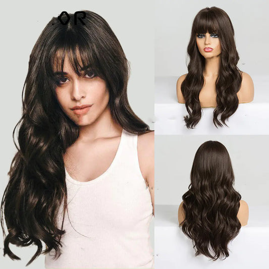 Long Curly Bangs Black Brown Hair