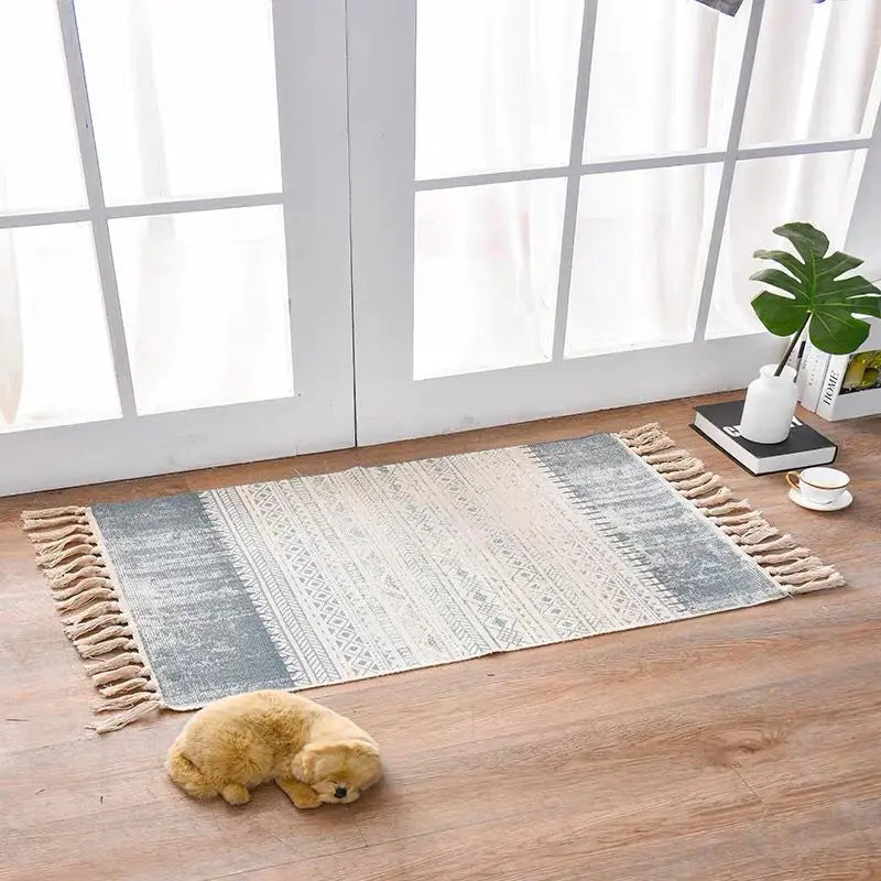 Nordic Style Cotton Linen Area Rug for Home Entrance