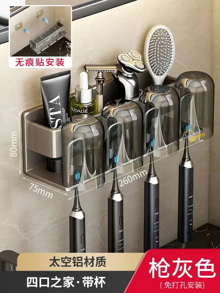 Wall-Mounted Toothbrush and Cup Holder for Bathroom