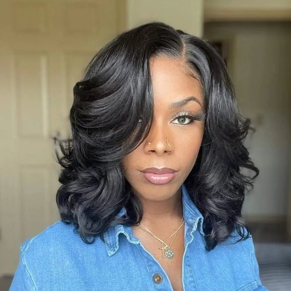 African Black Wavy Mid-Length Synthetic Wig (Wholesale)