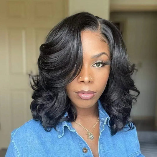 African Black Wavy Mid-Length Synthetic Wig (Wholesale)