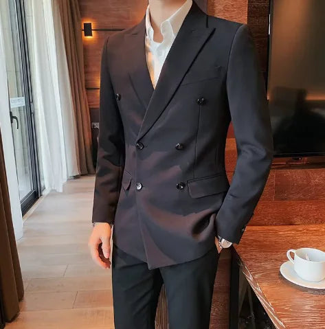 Men's Double-Breasted Blazer LC127-Black (One Piece)