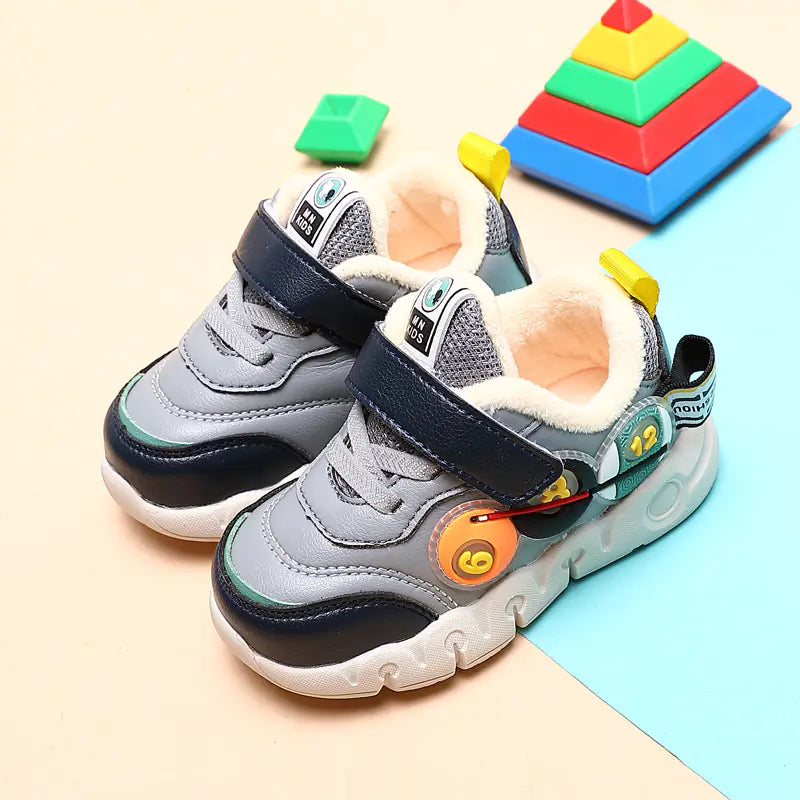 Boys' Walking Cotton Sports Shoes with Leather and Plush