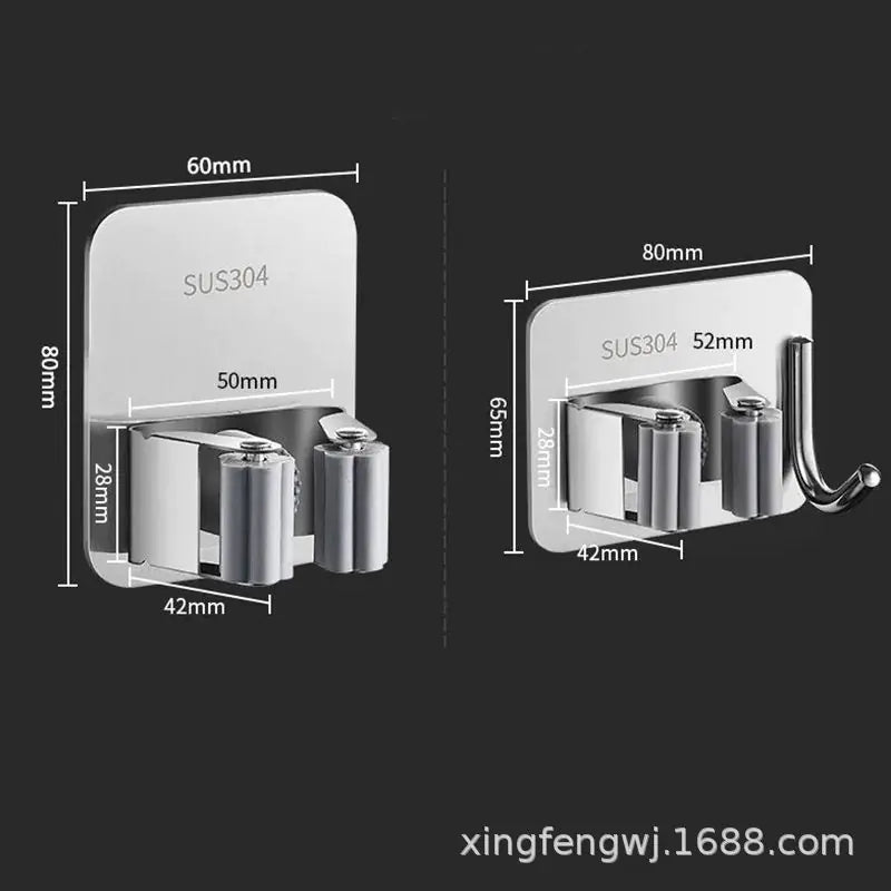 Wall-Mounted Mop Hook with Strong Adhesive Storage Clip