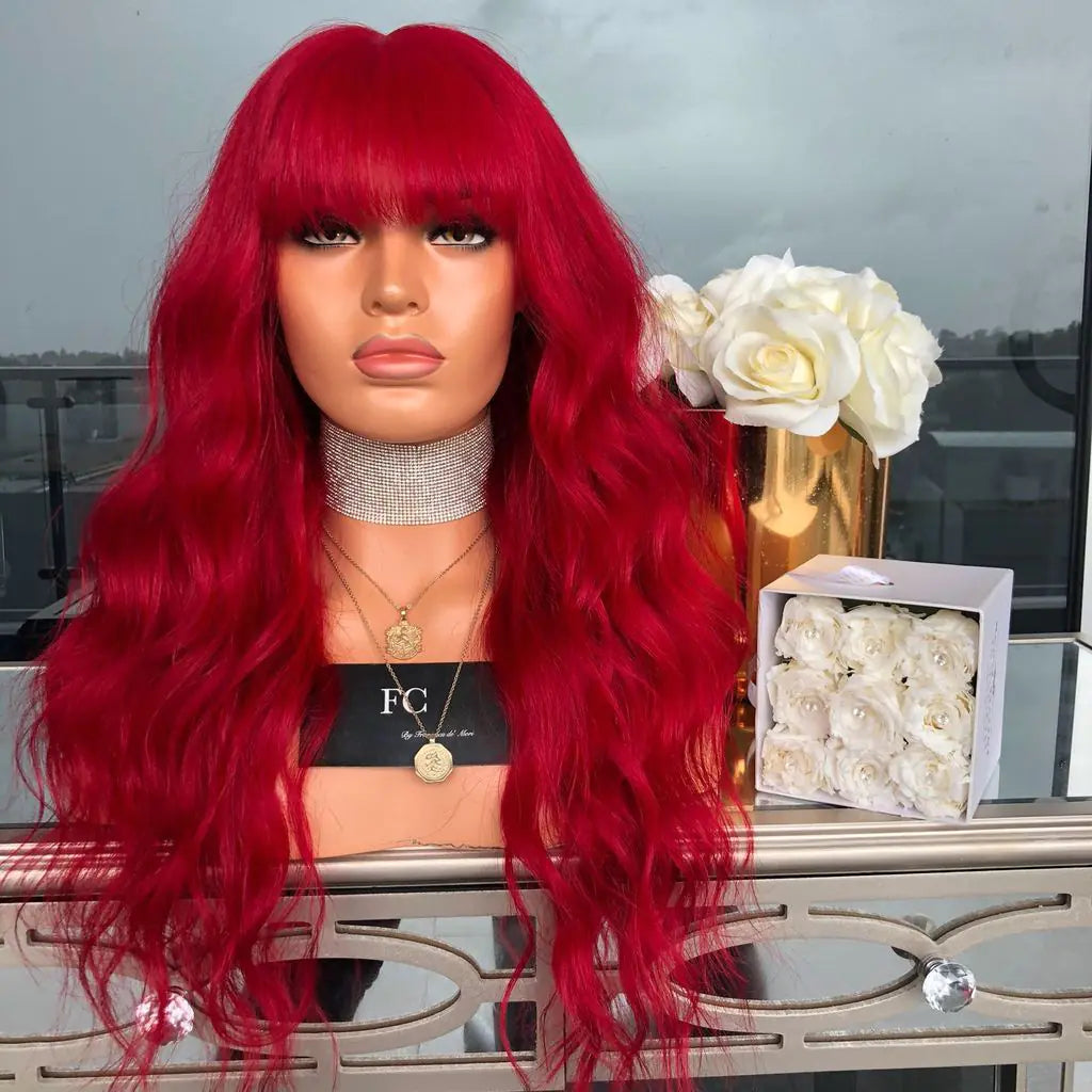 Red Wavy Lace Front Synthetic Wig for Women