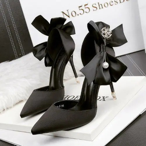 Korean Style Red Rhinestone High Heels with Bow