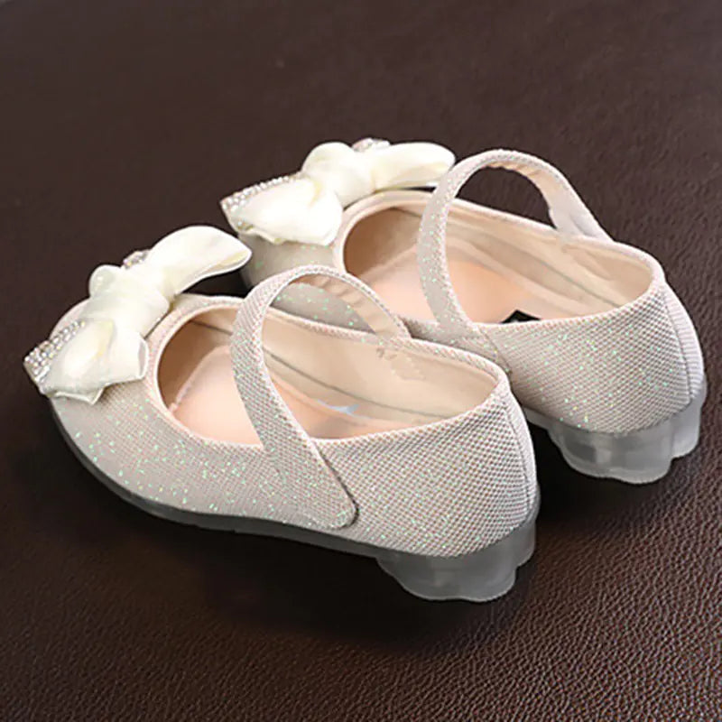 Glittery Rhinestone Bow Princess Dance Shoes for Girls