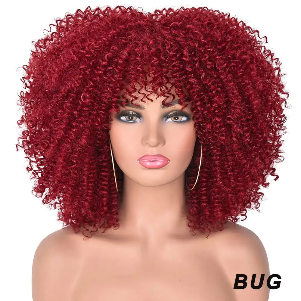 African Black Short Curly Wig in Mixed Colors