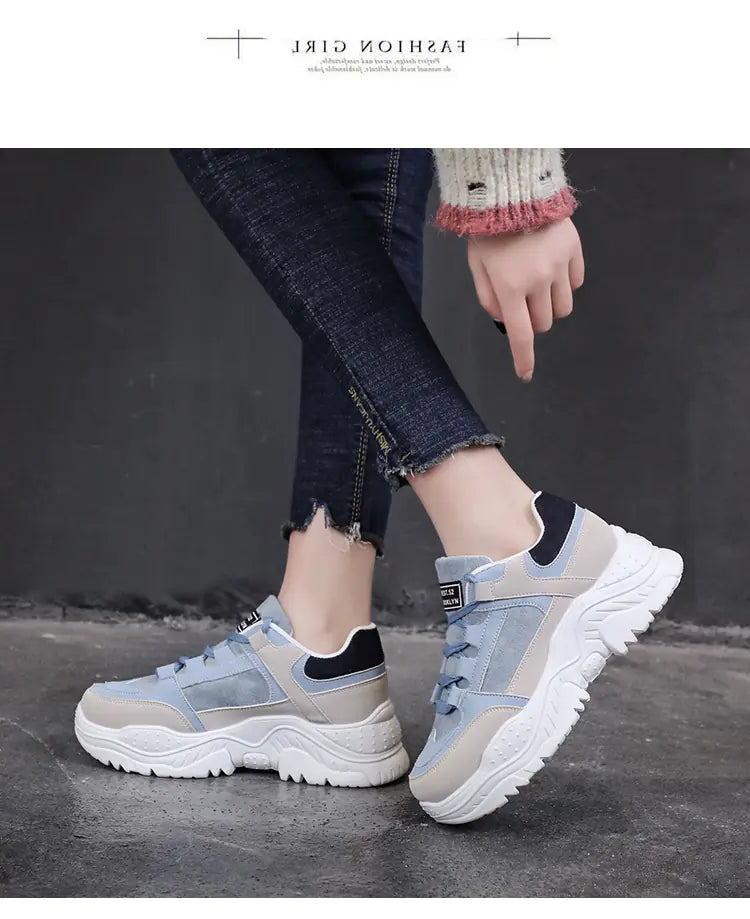 Women's Casual Thick Sole Sneakers - Korean Style