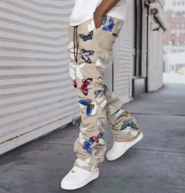 Stretch Butterfly Print Stacked Jeans for Men (Single)