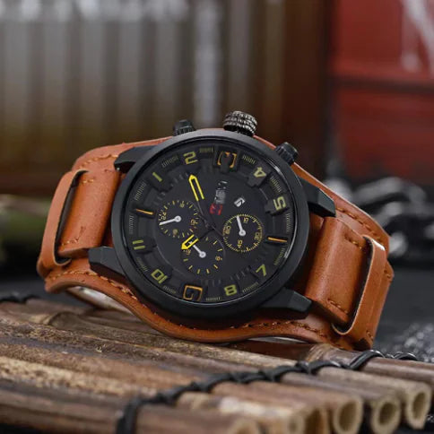 Muniti Quartz Watch - Waterproof Sports Leather Strap