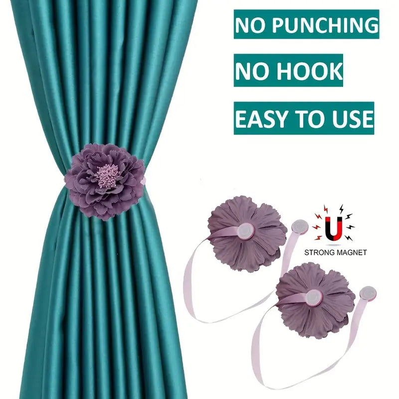 Cloth Flower Magnetic Curtain Tieback - Room Decor Pair
