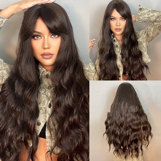 High Temperature Silk Wig with Long Curly Bangs