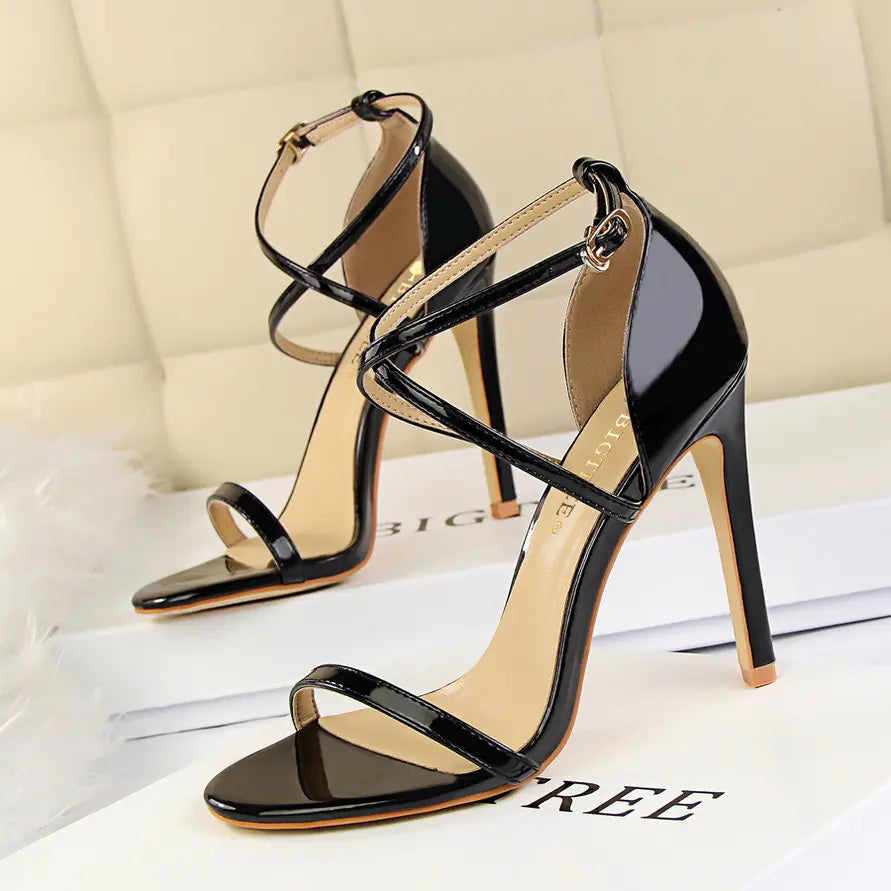 "Sexy Cross Buckle Patent Leather High Heels"