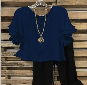 WOLFF Cotton Blouse with Round Neck and Ruffle Sleeves