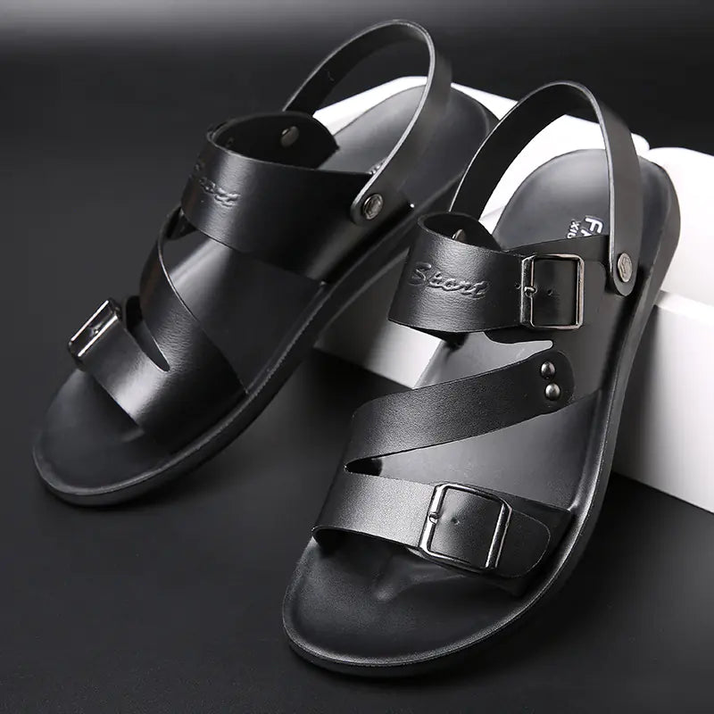 Stylish Casual Beach Sandals - Thick Sole Men's Leather