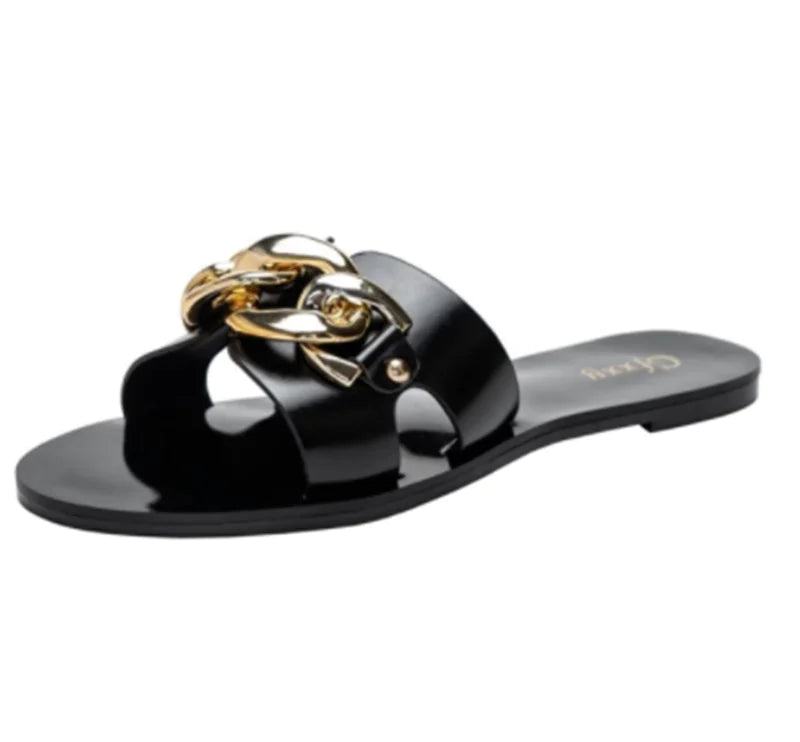 Fashion Metal Chain Flat Heel Sandals for Women