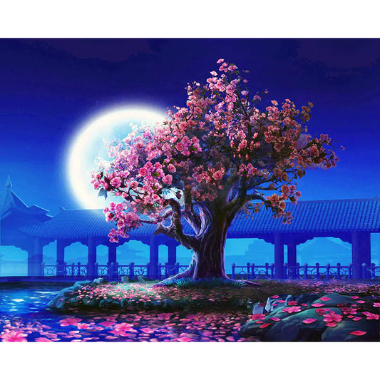 Peach Blossom Moon Oil Painting Decorative Artwork