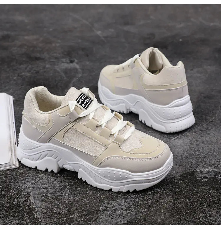 Women's Casual Thick Sole Sneakers - Korean Style