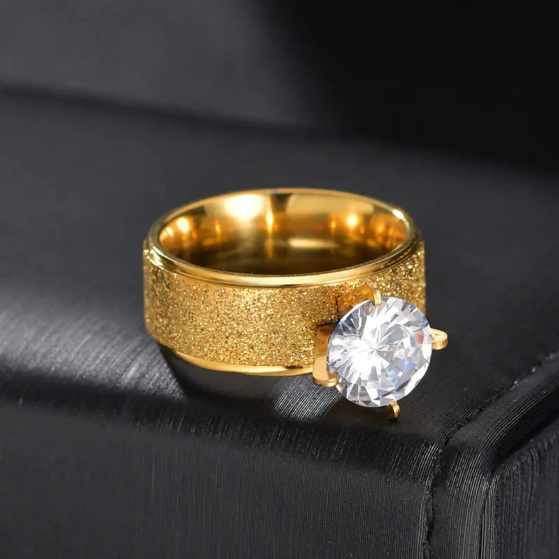 Simple Stainless Steel Ring with Round Zircon Ornament