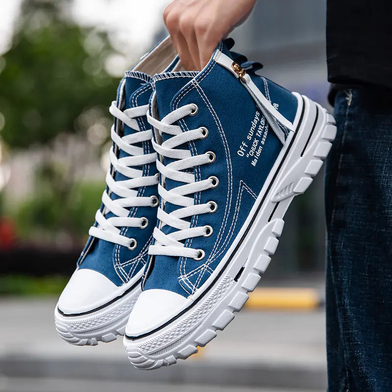 Men's High Top Canvas Sneakers in Blue and Black