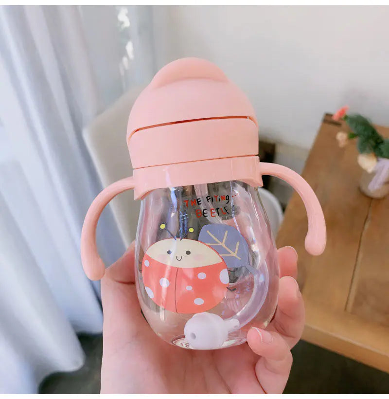 Cute Baby Straw Cup with Gravity Ball and Handle
