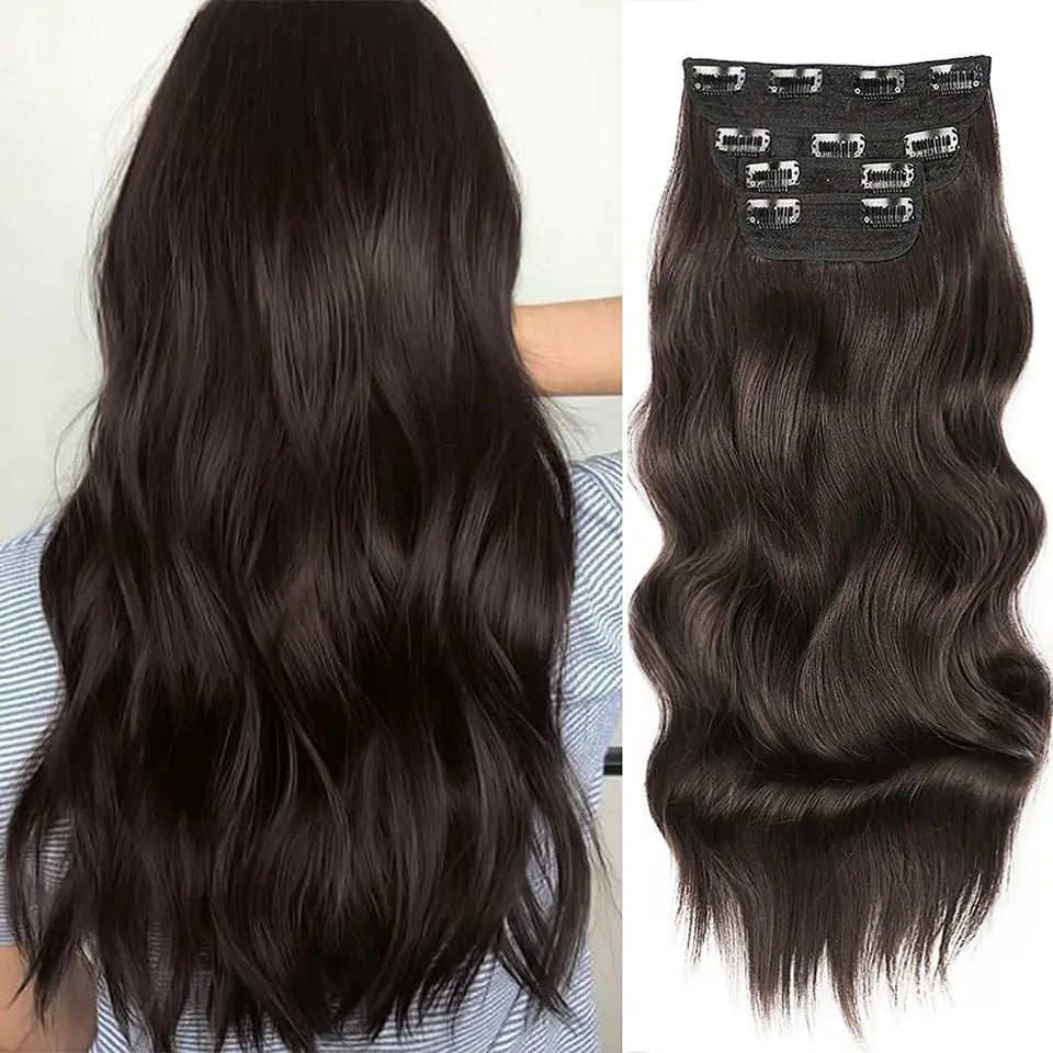 Water Ripple Long Wig Hair Extensions - 4-Piece Set