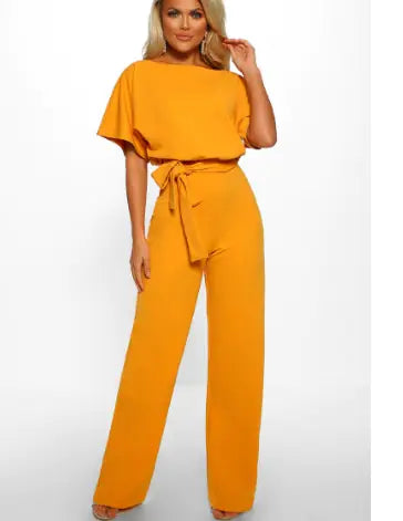 Dark Blue Casual Belted Wide Leg Jumpsuit (One Piece)