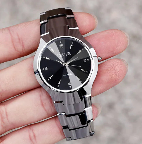 Men's Tungsten Steel Watch with Dual Calendar Feature