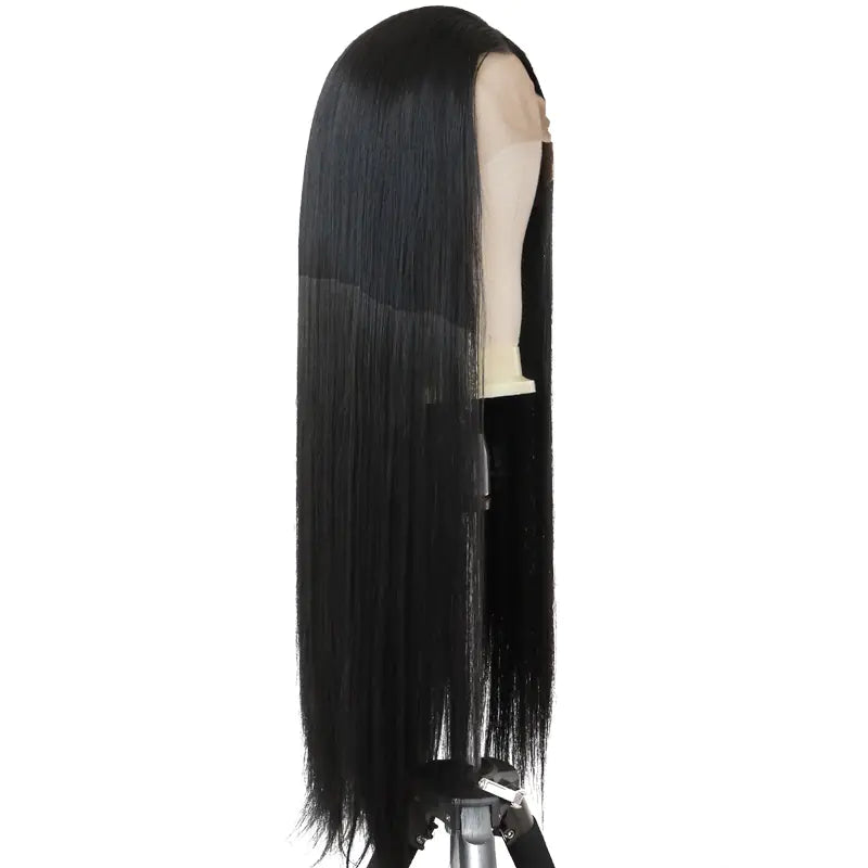 Ladies Front Lace Long Straight Fiber Wig Head Cover