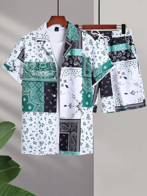 Men's 3D Printed Retro Ethnic Beach Shirt Set