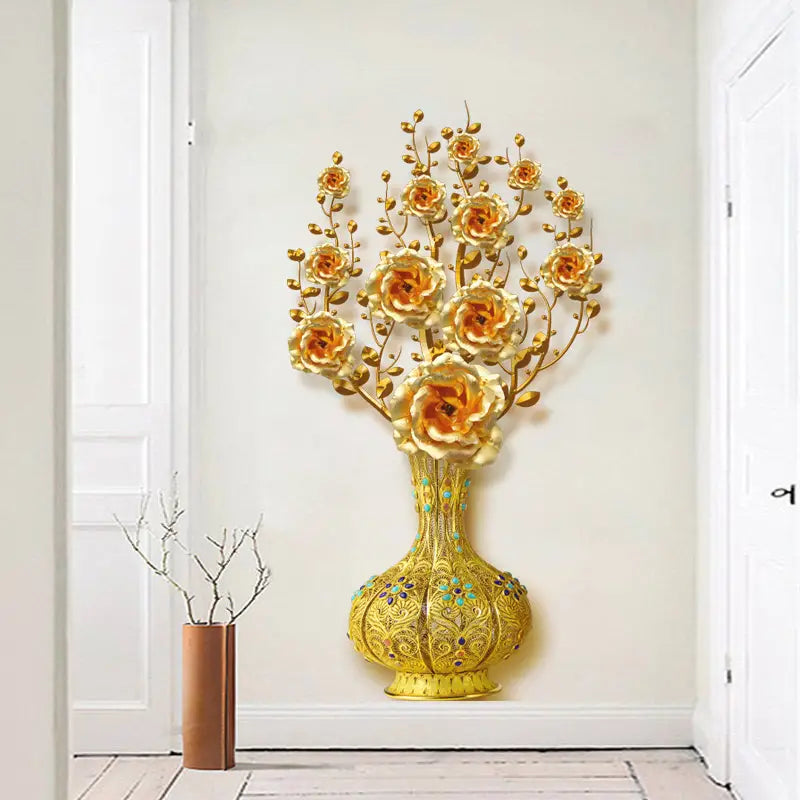 Golden Vase Wall Sticker - Flower Art Decor 1pc