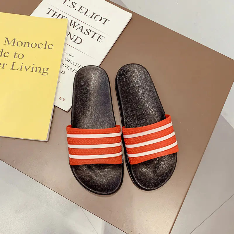 Striped Non-Slip Couple Soft Bottom Bath Slippers
