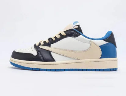 AJ1 Low Sneakers with White Blue Lightning Design