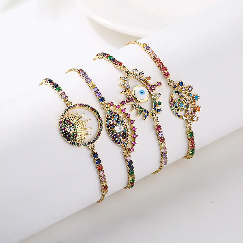 Copper Plated Gold Mixed Color Zircon Bracelet for Women