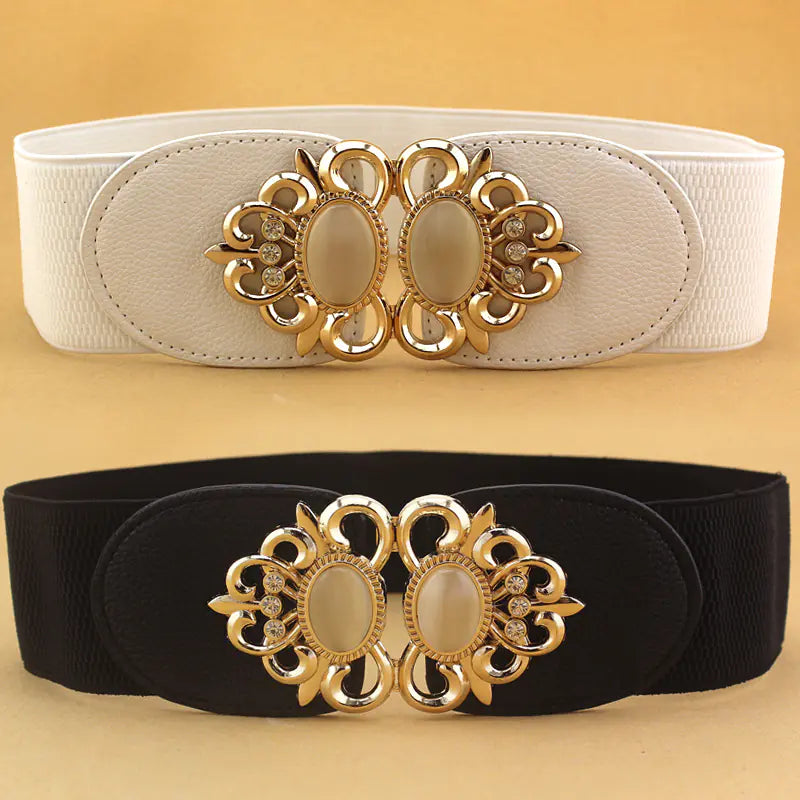 Fashionable Women's Elastic Waist Belt with Cat Eye Stones