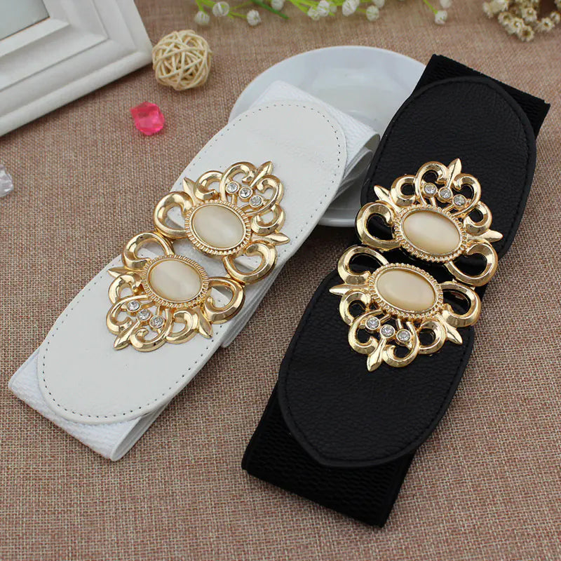 Fashionable Women's Elastic Waist Belt with Cat Eye Stones