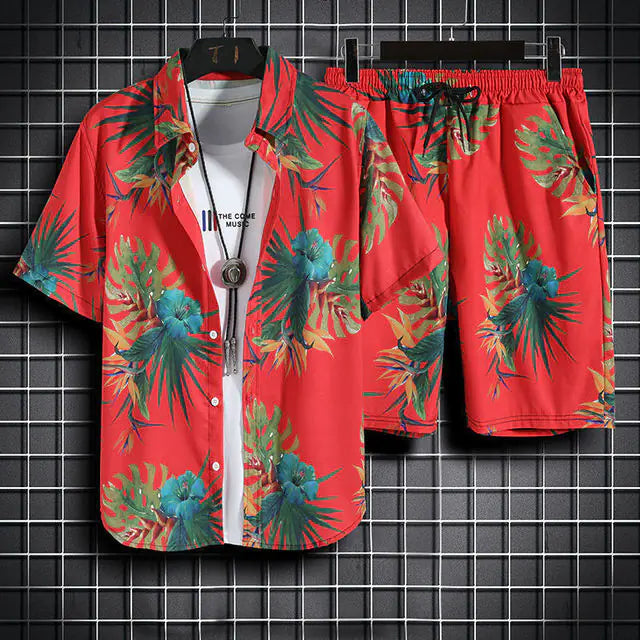 Men's 3D Printed Retro Ethnic Beach Shirt Set