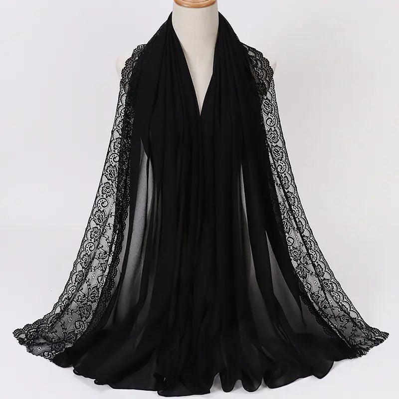 Summer Pearl Chiffon Lace Women's Head Scarf for Travel