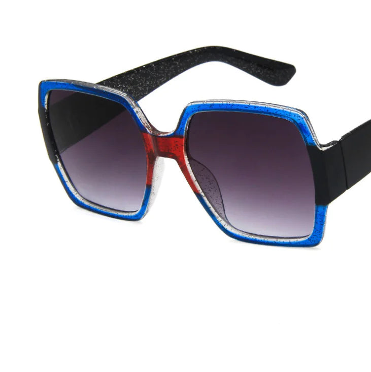 Colorful Glitter Retro Sunglasses with Large Frames