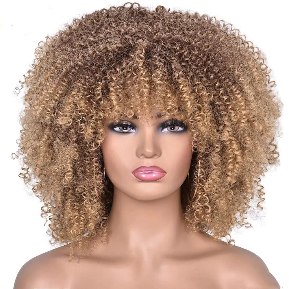 Short Curly Afro Wig for Women with Rose Mesh Design